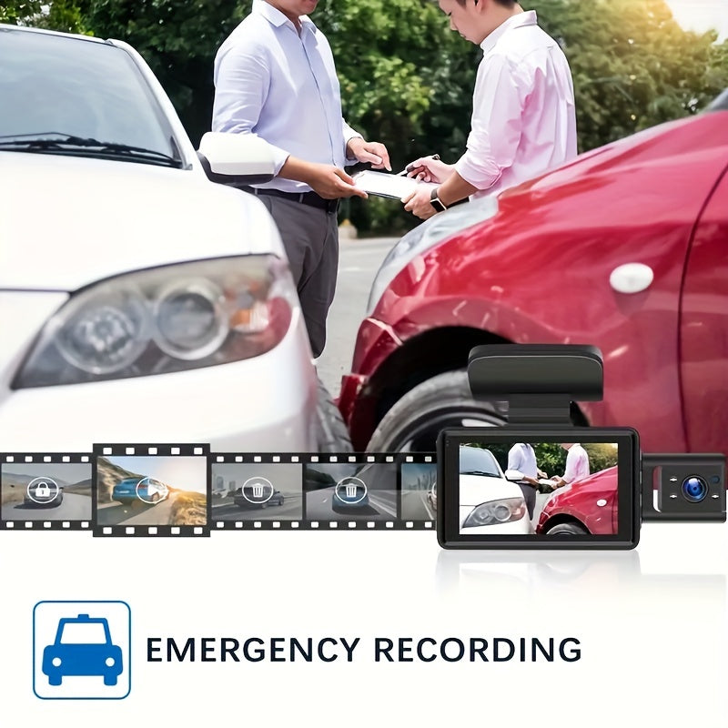 Dual Lens Car Dash Cam 7.62cm Screen Night Vision Wide Angle Loop Recording