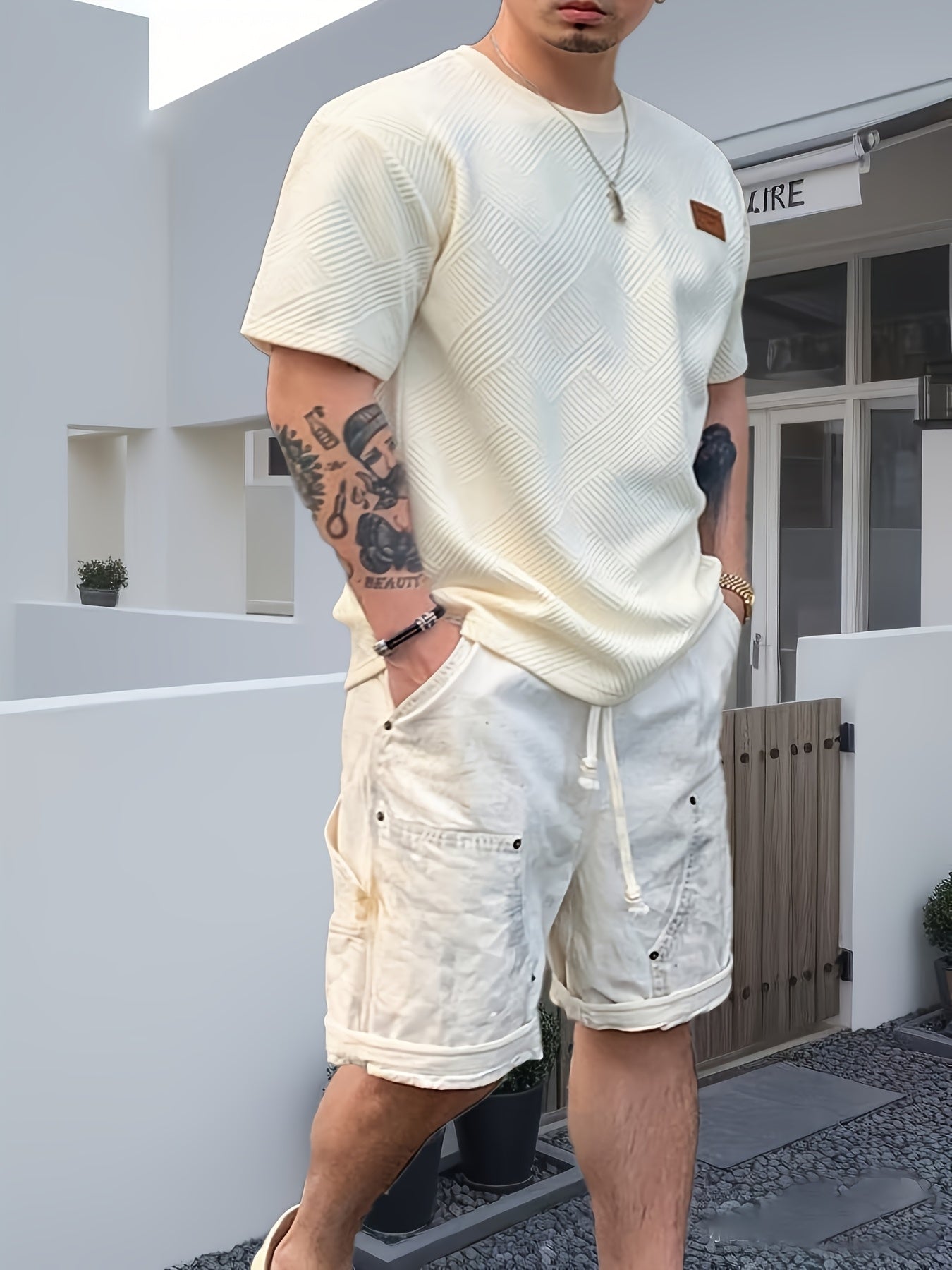 Men's Polyester Blend Casual T-Shirt with Round Neck and Short Sleeves