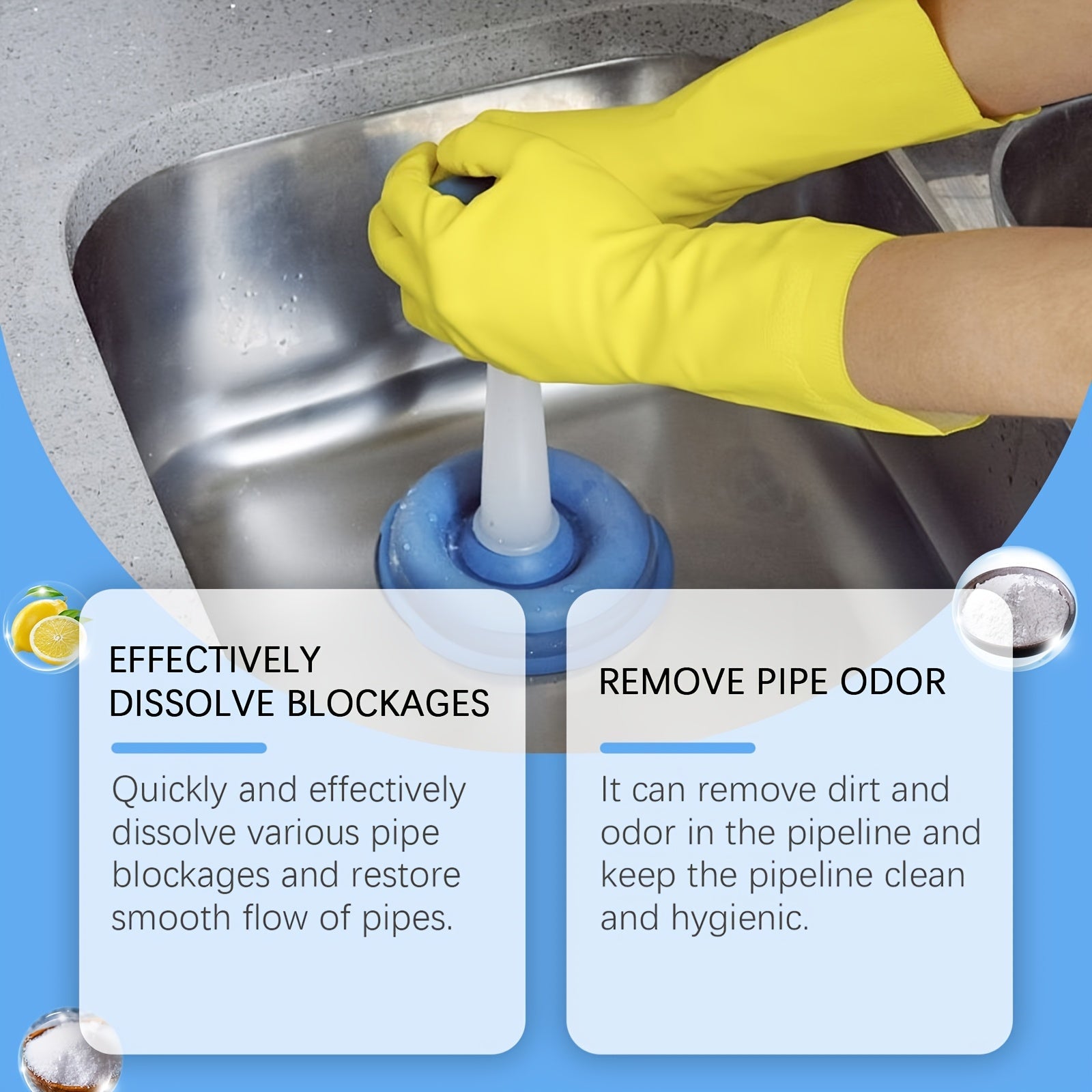 Oshxona quvurlari tozalash tabletkalari, drenaj tizimlaridagi yog' to'siqlarini ochish uchun shovqinli tabletkalar.