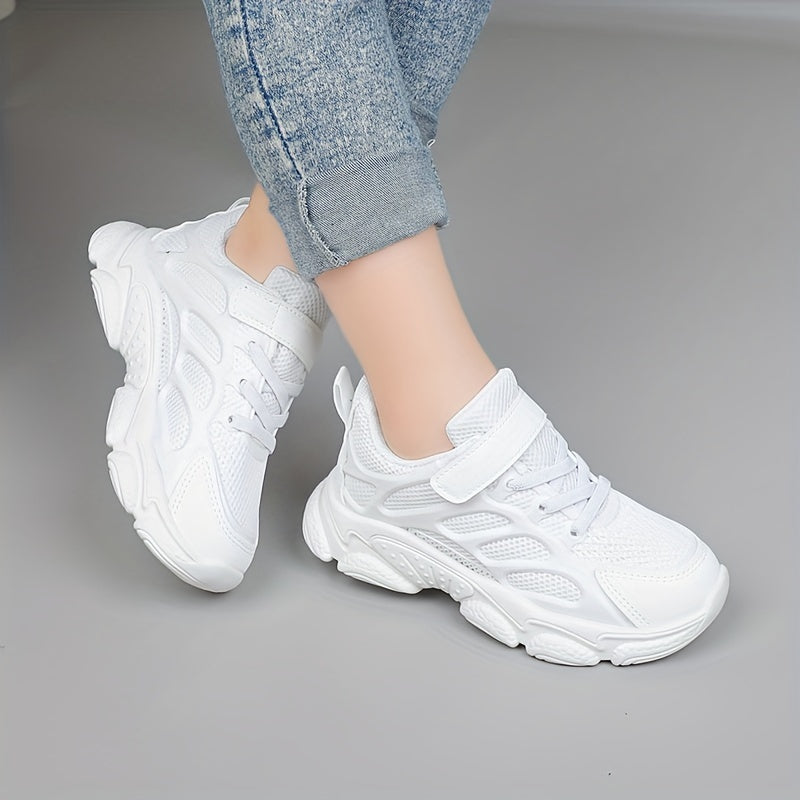 Дышащие сетчатые кроссовки для девочек, всесезонные нескользящие беговые туфли с застежкой на липучке