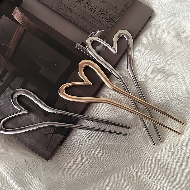 Chinese-Style Hairpin Minimalist Gold Modern Bun Heart Head Decoration Elegant Accessory