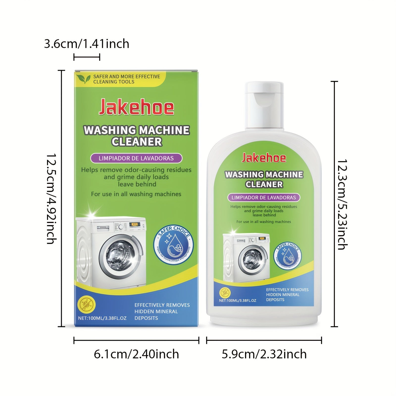 Jakehoee yuqori yuklashli kir yuvish mashinasi tozalovchisi - barrellar uchun chuqur tozalash spreyi, dog'larni va hidlarni olib tashlaydi, metall yuzalar uchun xavfsiz, qoldiqsiz suyuq formula, natriy bikarbonati bilan kuchli tozalash, <1L sig'im.