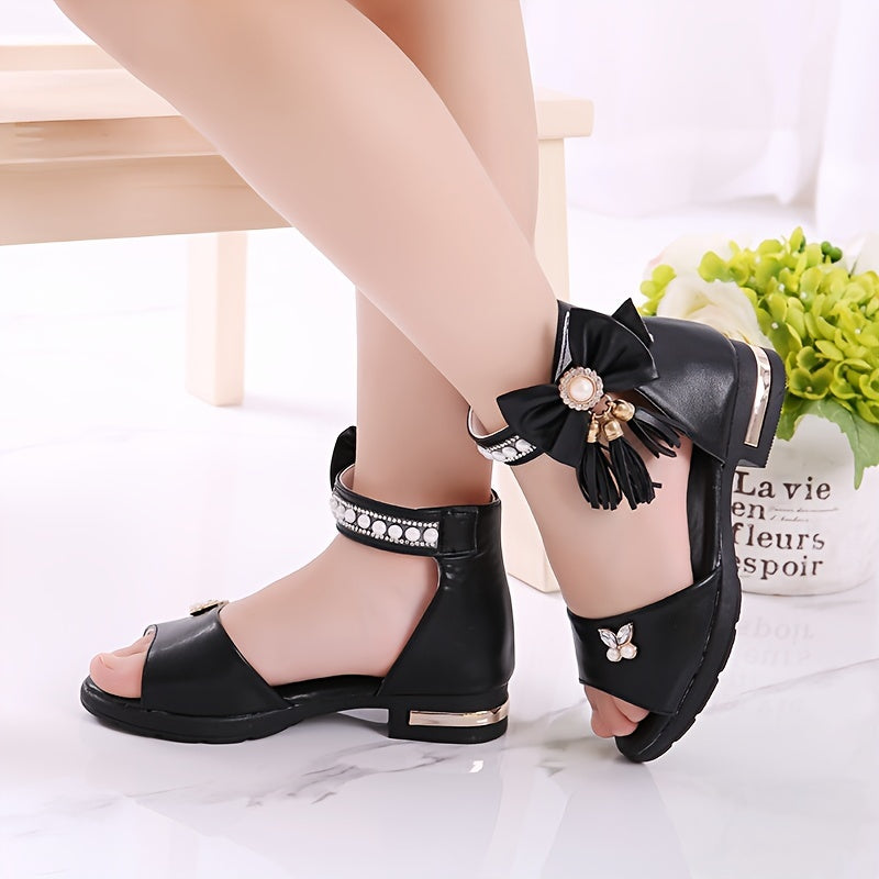 Girls Open Toe Bowknot Sandals Lightweight Breathable for Parties Weddings Holidays