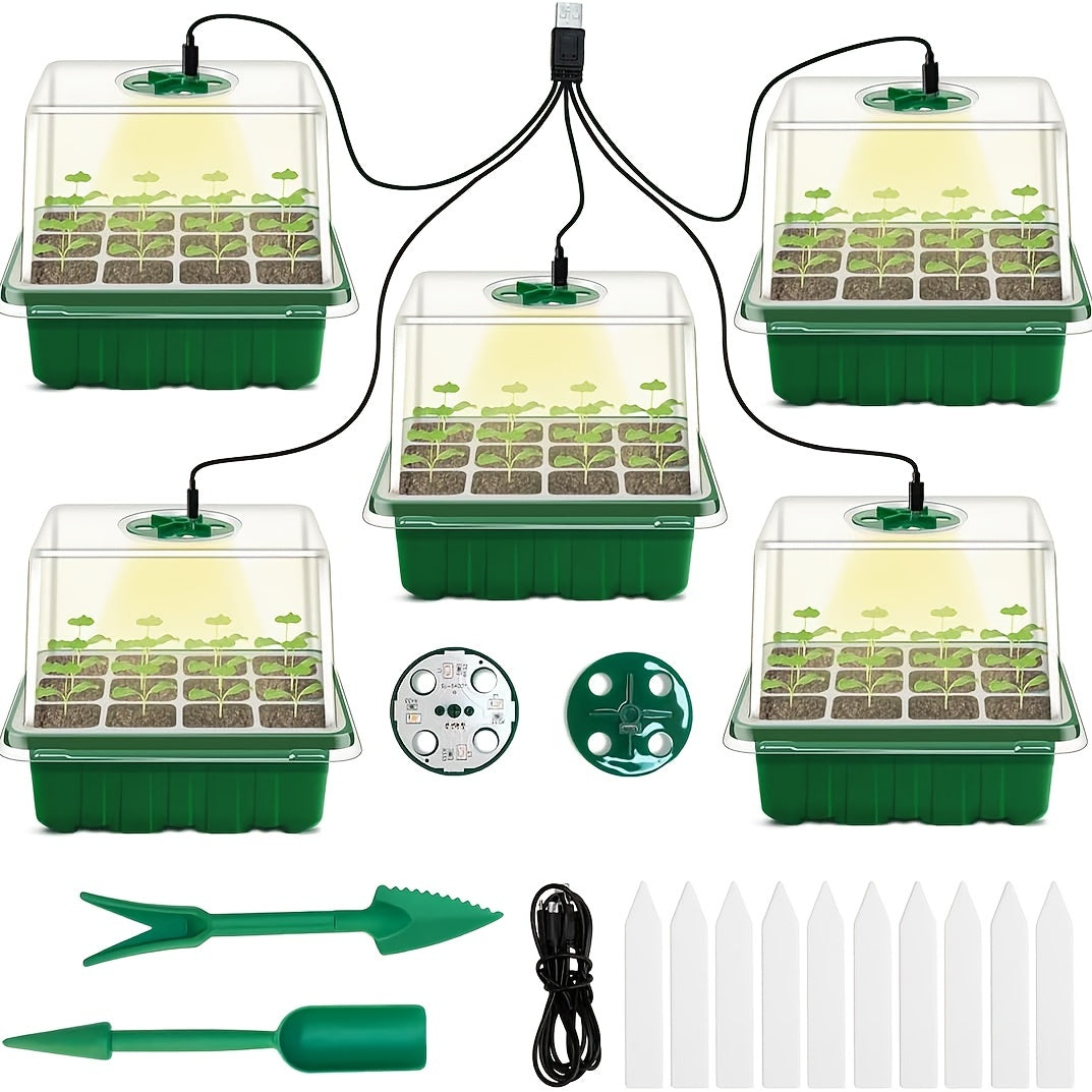 Seedling Trays with Grow Lights 12-Cell Indoor Greenhouse Starter Kit Humidity Domes