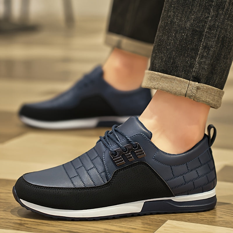Men's Casual Business Sneakers Solid Color Faux Leather Low Top Lace-Up EVA Insole PVC Sole