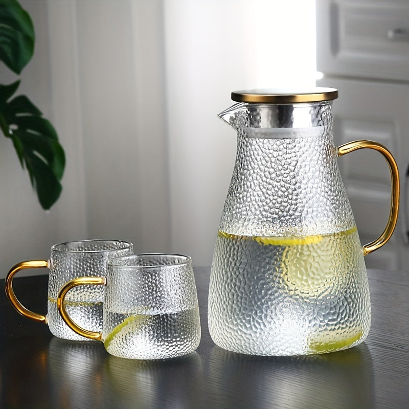 Glass Pitcher with Golden Handle, Large Capacity, Heat-Resistant, Dishwasher Safe