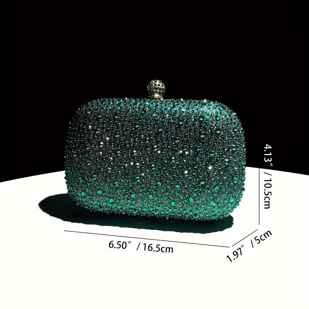 Emerald Green Handbag with Gold Chain Rhinestone Evening Bag for Formal Events