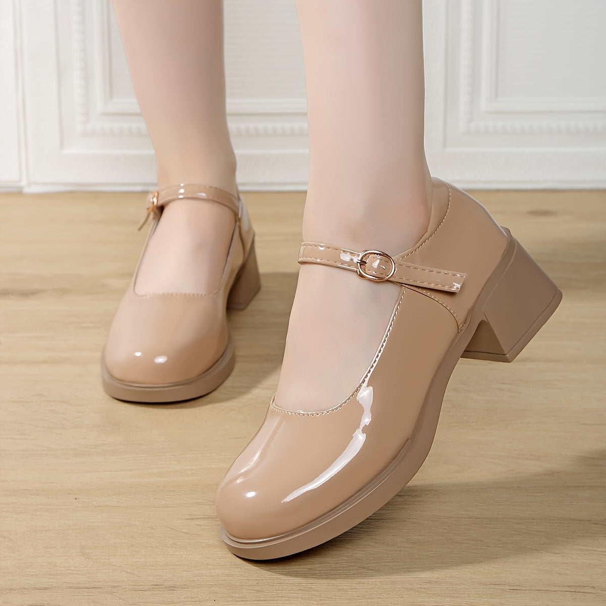 Women’s Low-Cut Chunky-Heeled Mary Jane Loafers for Petite Feet