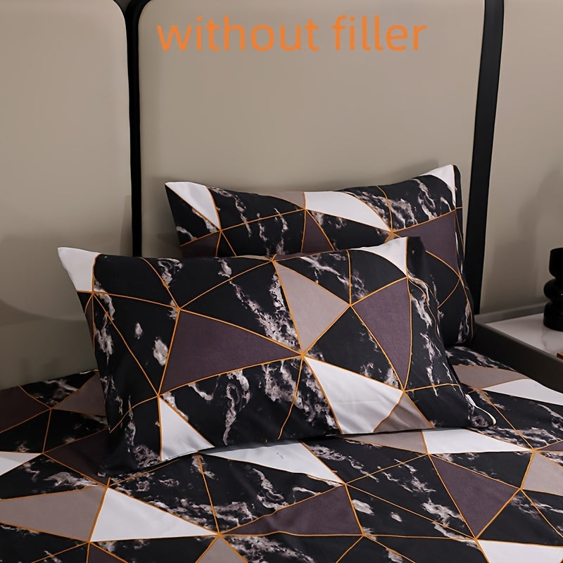 Elegant Marble and Gold Accents Bedding Set 3-Piece Floral Geometric Polyester