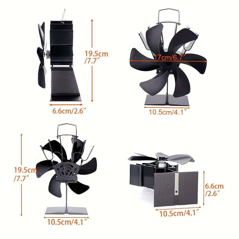 Portable Aluminum Fireplace Fan, 6-Blade, Silent, Energy-Saving Indoor Outdoor