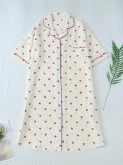 Women's Plus Size Cherry Print Cotton Sleep Dress Short Sleeve Nightshirt