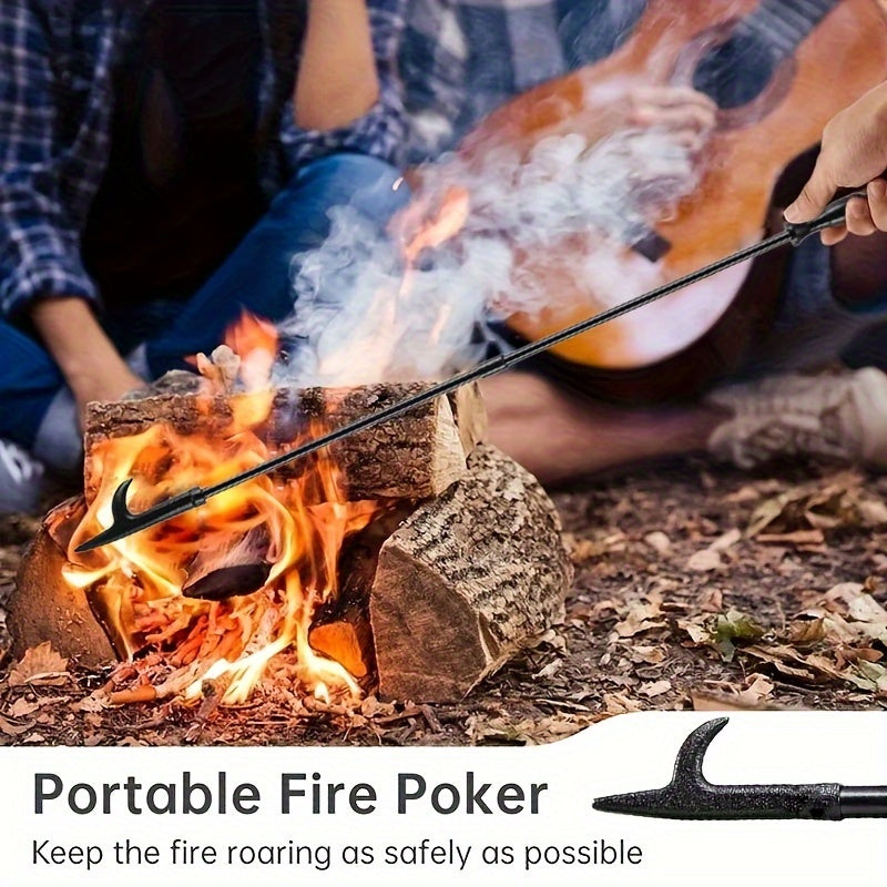 32-Inch Portable Fire Poker for Campfires Fire Pits and Indoor Use Black Metal