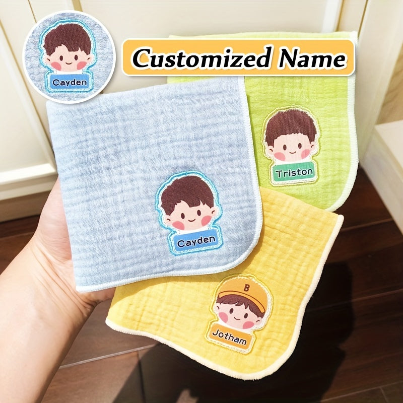 Kids Gauze Handkerchiefs 3 Pack Breathable Cotton Cartoon Design Personalized Name