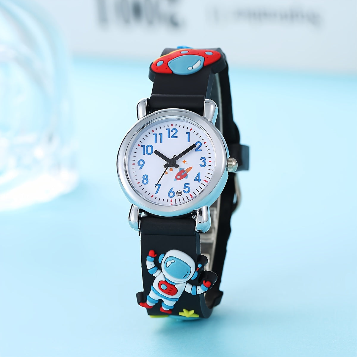 Kids' Astronaut and UFO Quartz Watch Silicone Band Non-Waterproof Blue