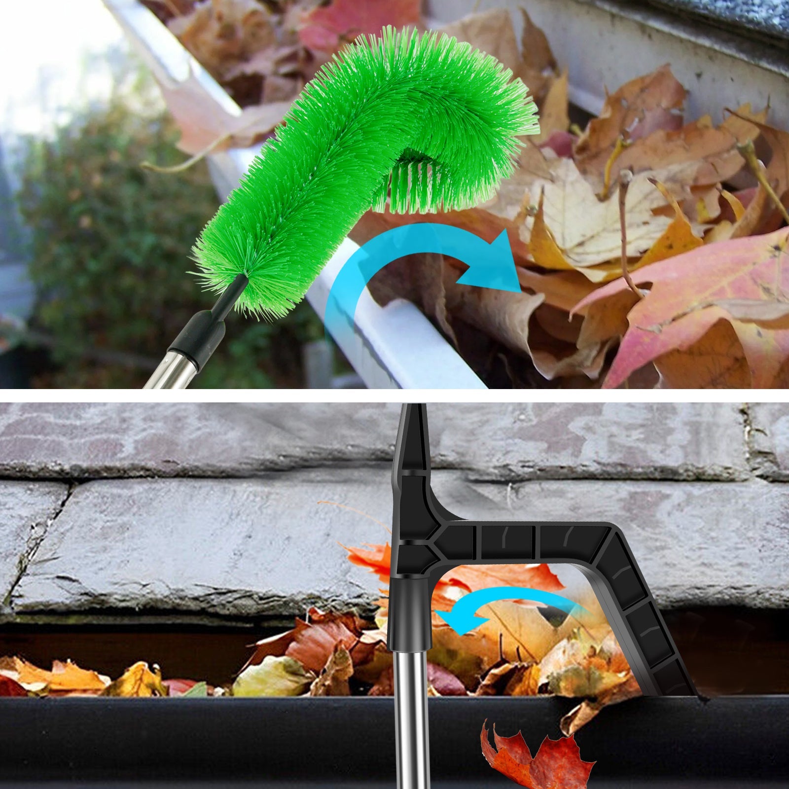 Telescopic Gutter Cleaning Kit Stainless Steel Brush Leaf Shovel 2-in-1 Adjustable Length