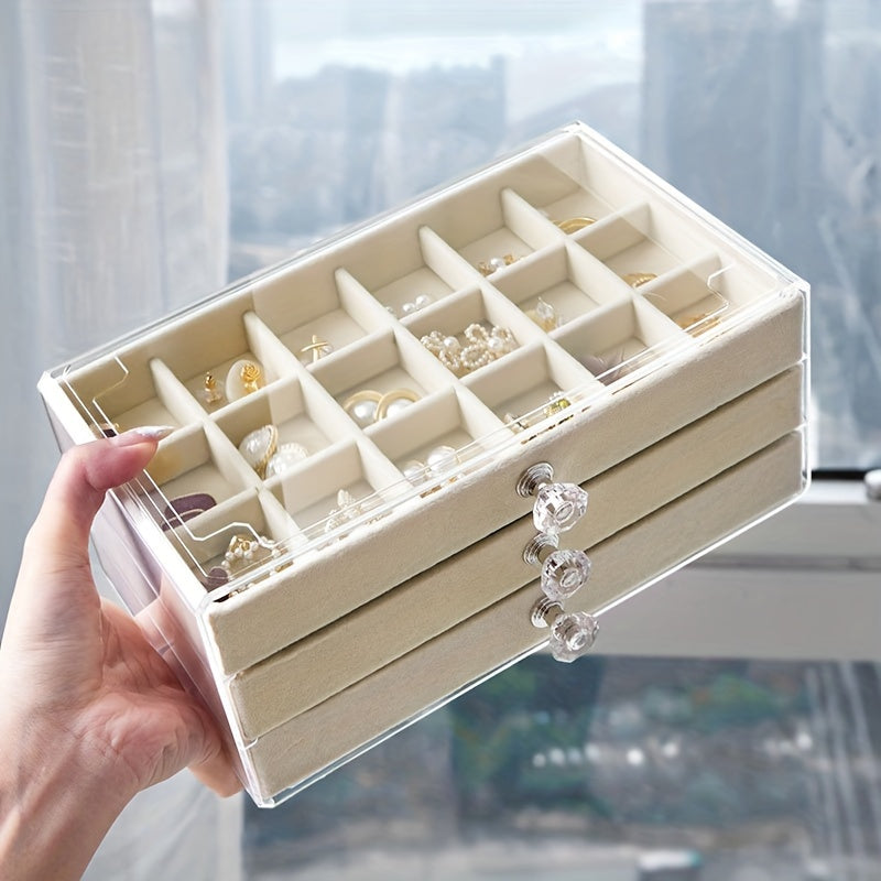 Plastic Jewelry Organizer Box with Fabric-Lined Drawers and Moisture-Proof Compartments