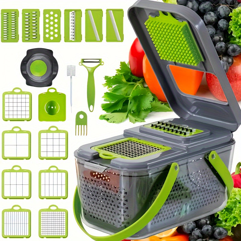 Kitchen Vegetable Cutter Set with 13 Blades, Egg White Filter, Hand Protector