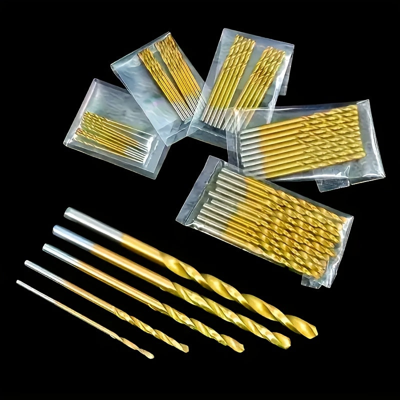 50 Pcs Titanium Coated High-Speed Steel Drill Bit Set with Hex Shank