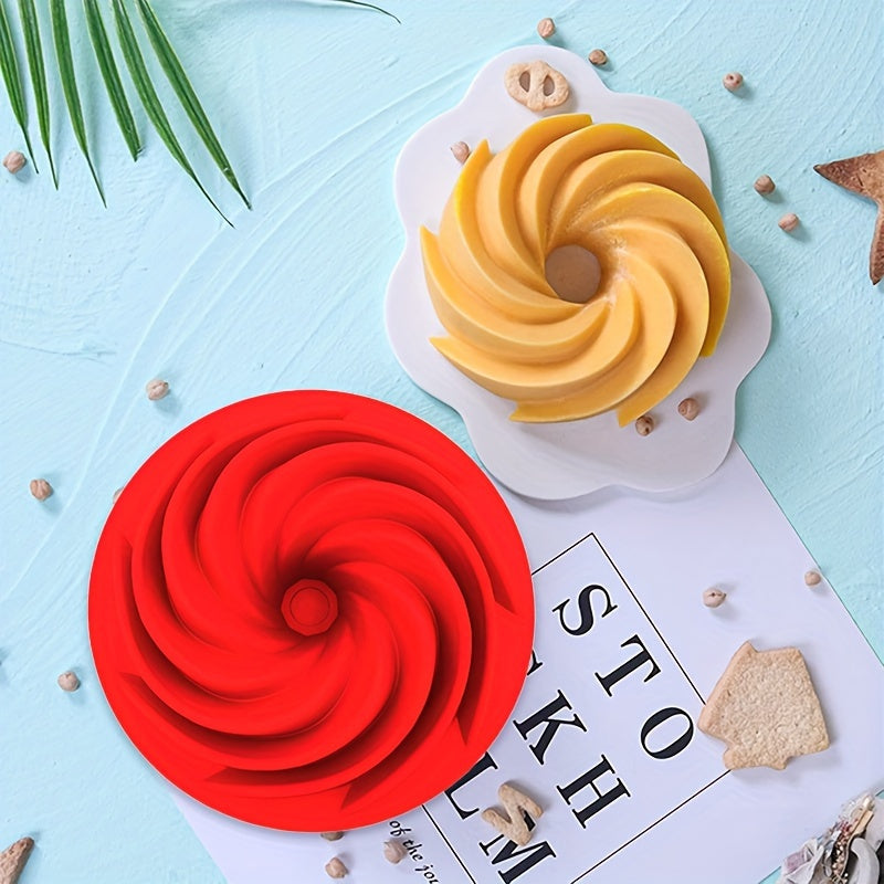 Silicone Bundt Cake Mold Set with Whisk and Egg Separator Red Spiral Fluted Tube Pan for Baking