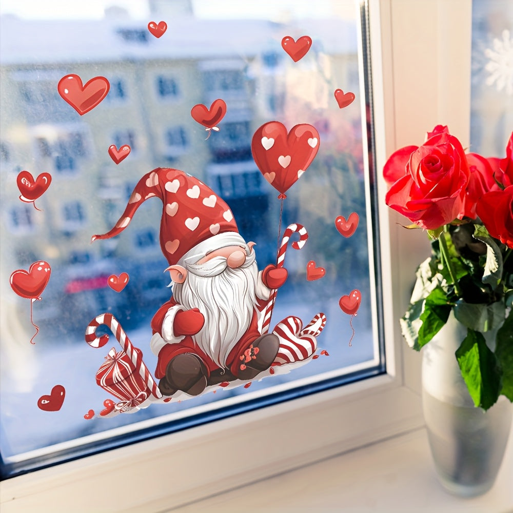 Valentine's Day Gnome and Heart Window Clings Pink Red Self-Adhesive Decor