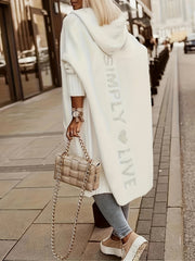 Кардиган с капюшоном большого размера с принтом букв и сердечек, открытая передняя часть, карманы, осень-зима, вязанный, полиэстер