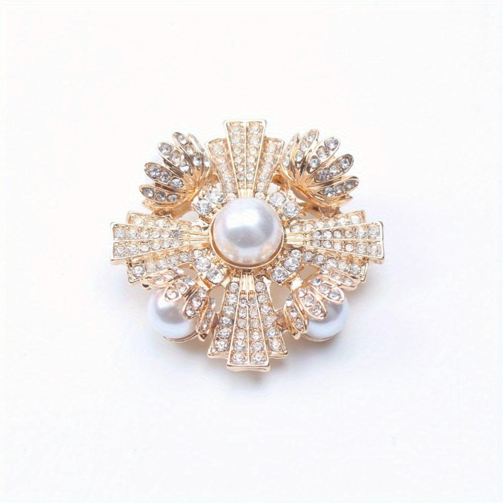 Luxury Women’s Brooch Pin Irregular Shape Pearl Rhinestone Wedding Party Jewelry