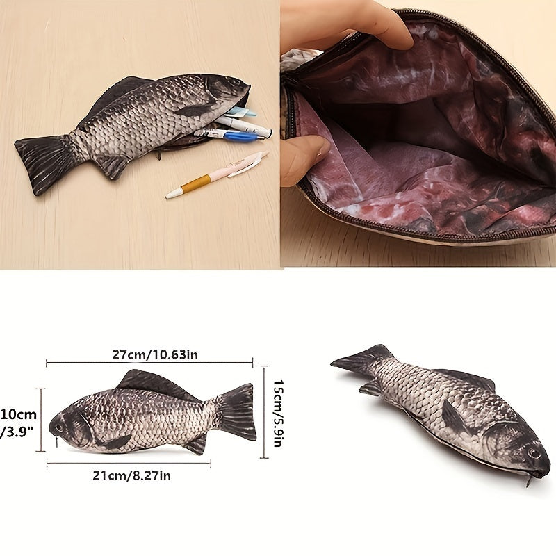 Funny Salt Fish Shape Pencil Case with Zipper, Casual Gift for Students