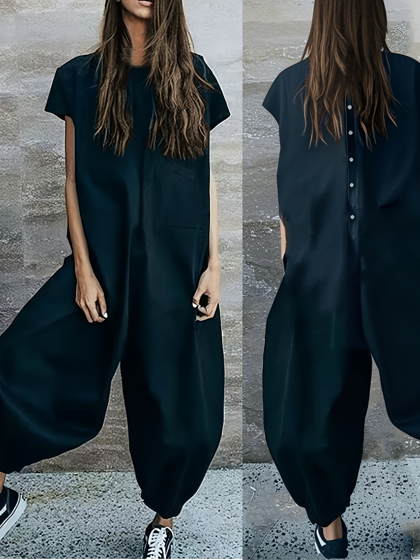 Mono de verano suelto para mujer con bolsillos, blanco, talla grande