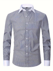 Men's French-Style Striped Dress Shirt Long Sleeve Cotton Polyester Formal Wear