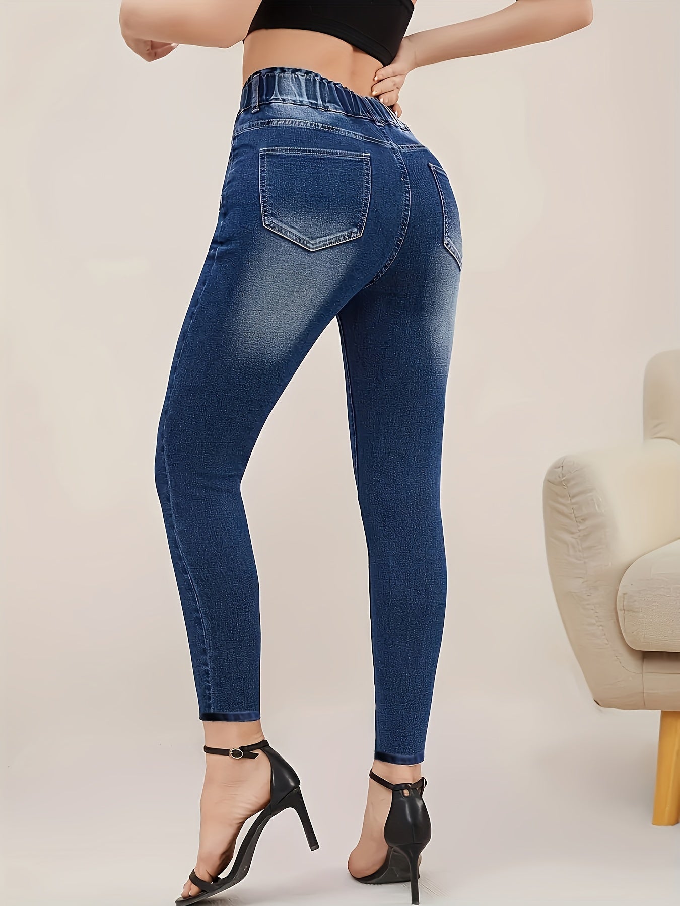 Jeans vaqueros de talla grande con cintura alta y efecto adelgazante, casual, de color sólido, para todas las estaciones