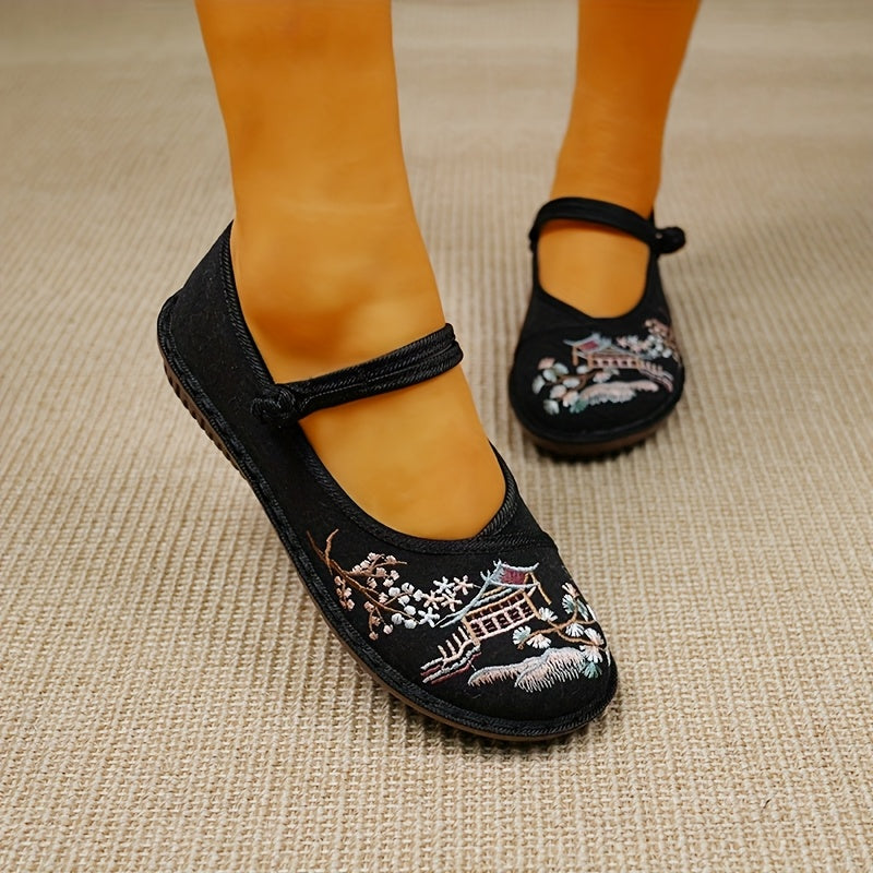 Women Soft Fabric Shoes Spring Ethnic Retro Embroidery Comfortable