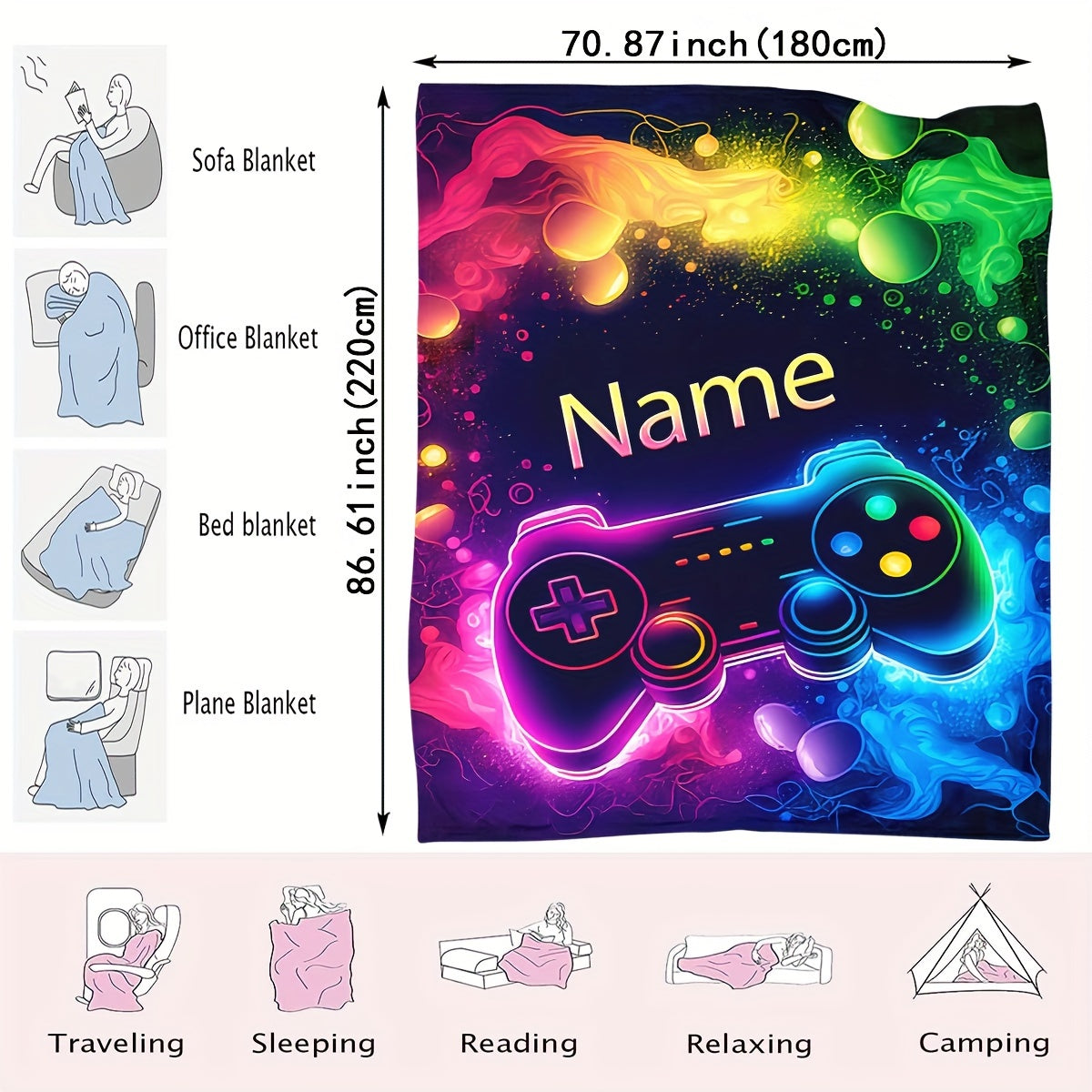 Customizable Gaming Controller Pattern Throw Blanket Flannel Soft Warm Lightweight