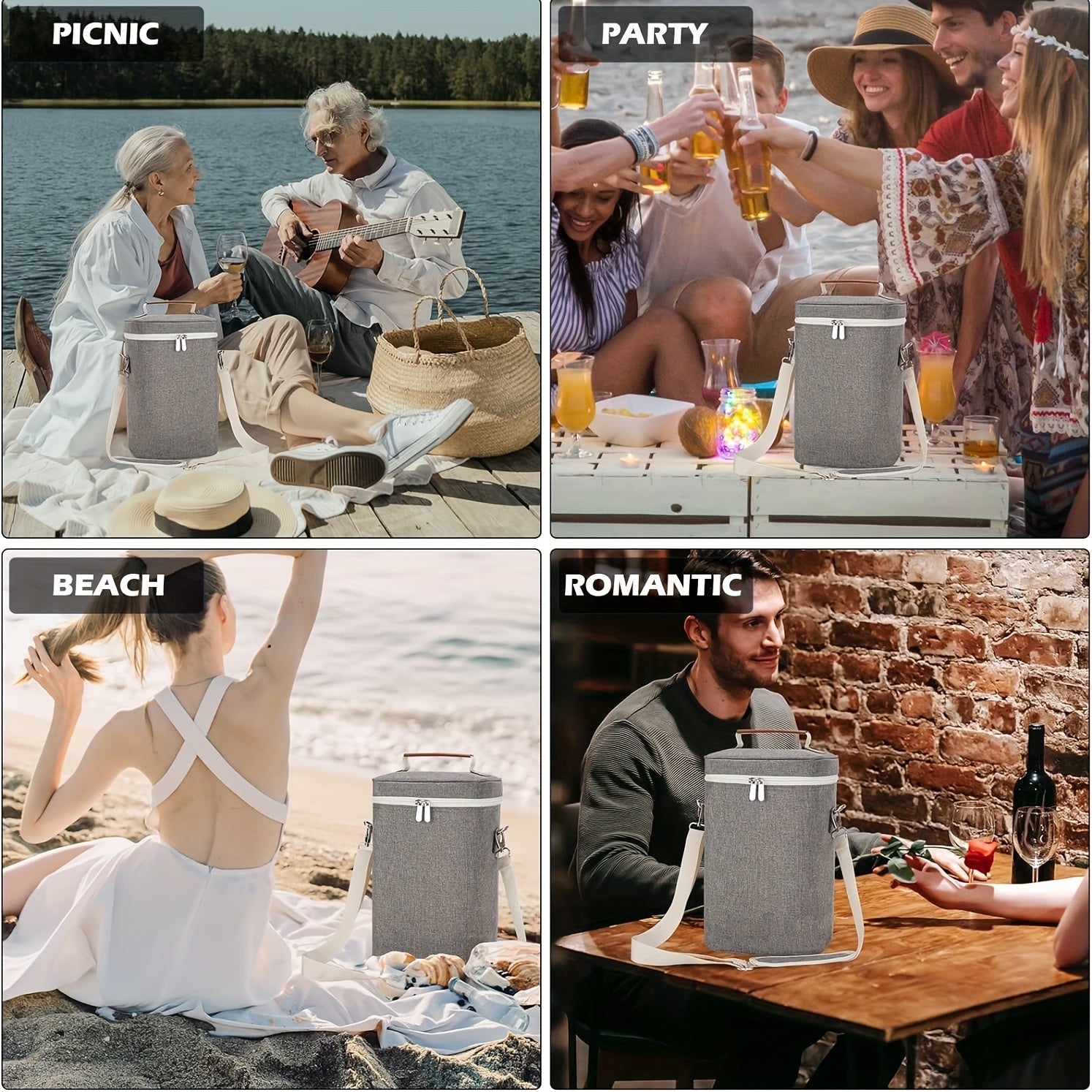 Insulated Wax Canvas Wine Tote Bag Holds 4 Bottles with Wine Opener for Travel Beach Weddings