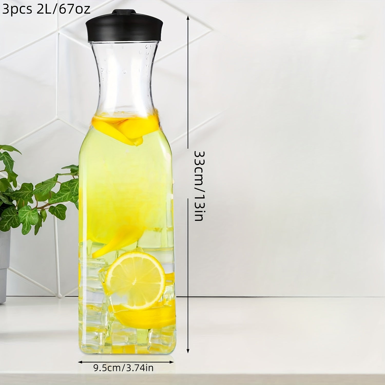 3pc Clear Square Pitcher Set 50oz 67oz with Flip Lids for Iced Tea Juice