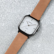 3 ta ayollar soati to'plami, oddiy bir rang, nafis biznes tasodifiy dizayn, kvadrat qopqoq, PU charm kamar, qotishma tanasi, kvarts harakati va simsiz emas.