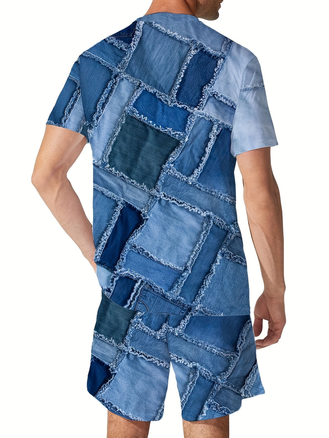 Men's Casual Sports Suit with Spliced Contrast Color 3D Print Large Size