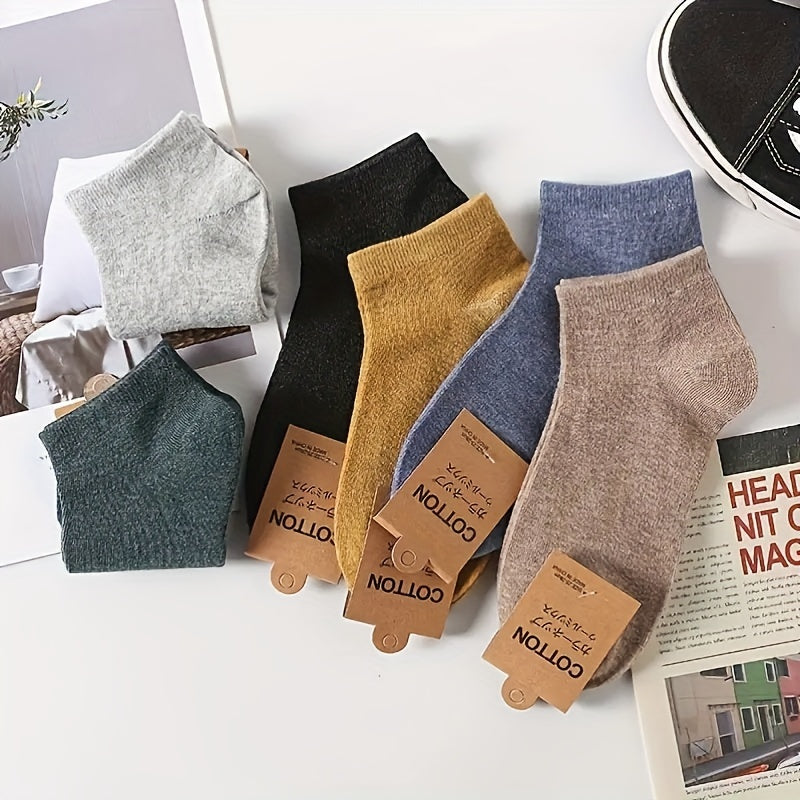 Men's Cotton Blend Ankle Socks 10 Pairs Solid Color Low-Cut Casual Socks