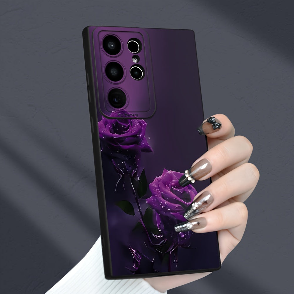 Rose Pattern TPU Phone Case with Lens Protector for Samsung Galaxy Models Full Protection Anti-Fingerprint