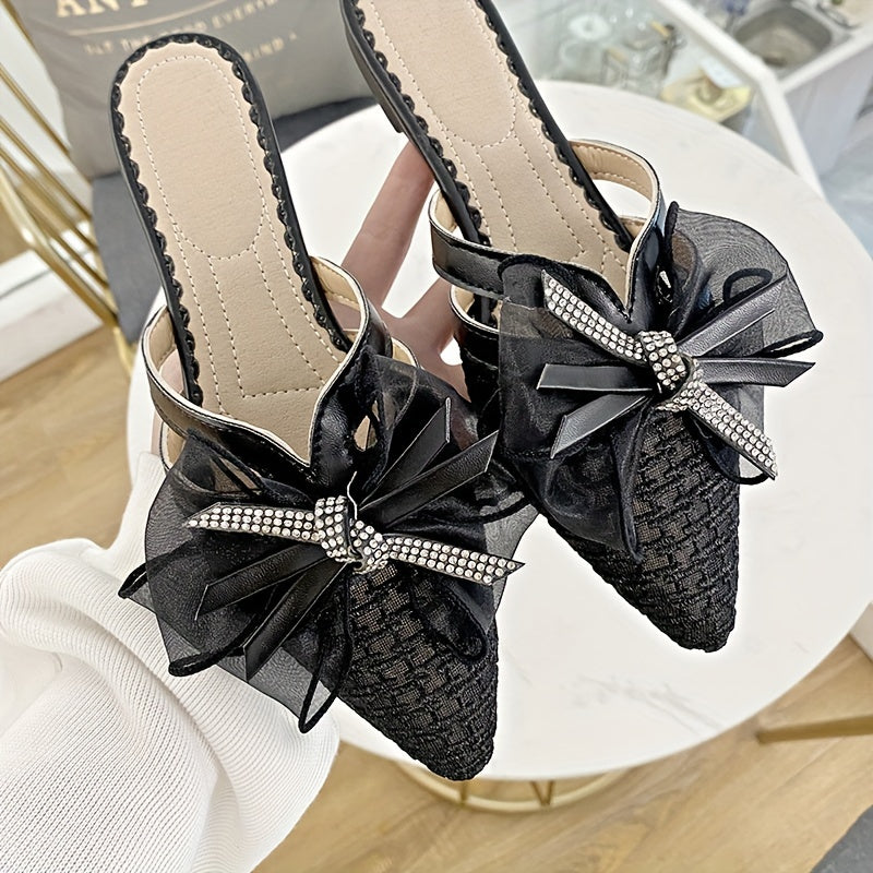 Women's Slip-On Mules with Bowknot Pointed Toe Flat Heel All-Season