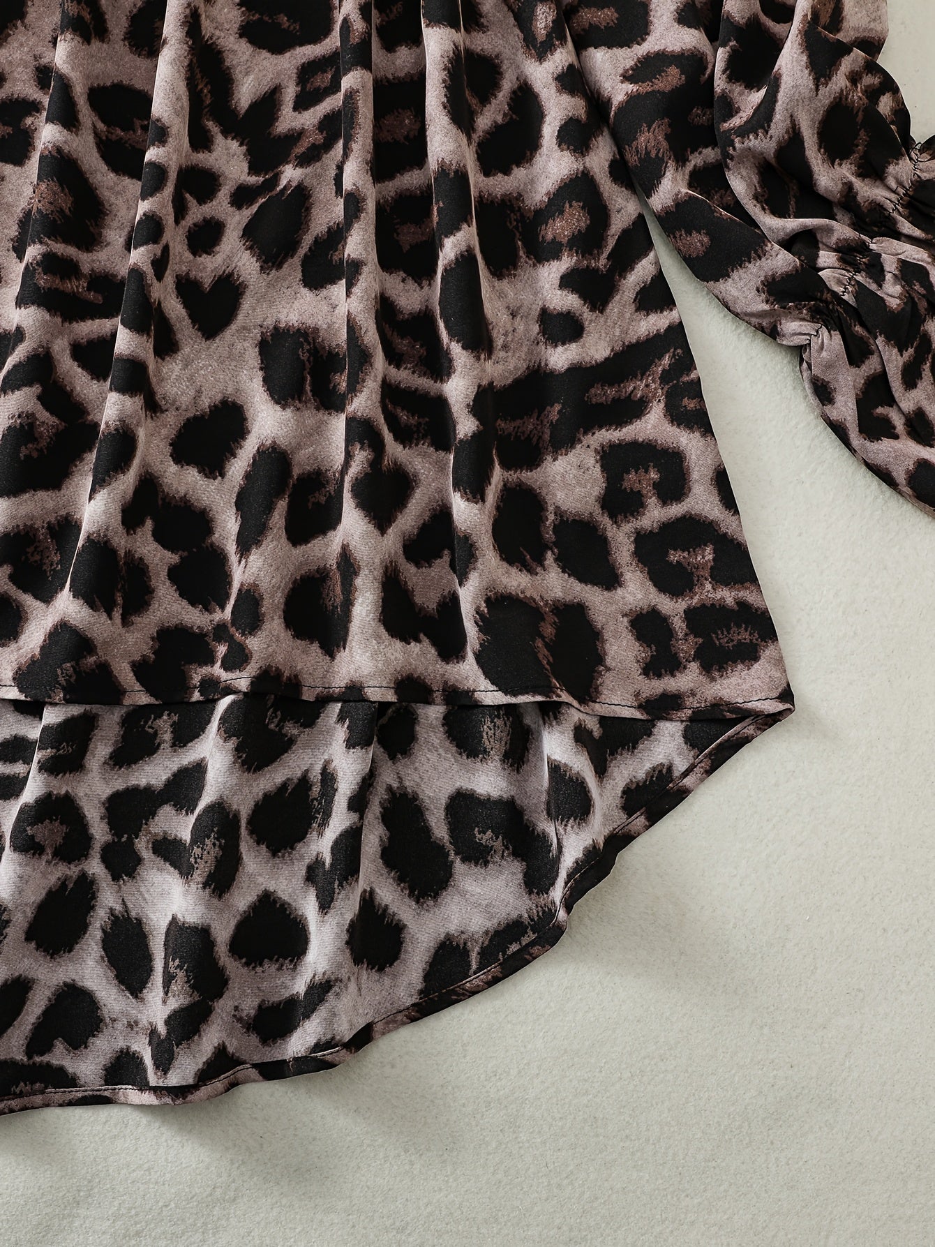 Leopard Print Off-Shoulder Blouse for Women with Asymmetrical Hem and Long Sleeves