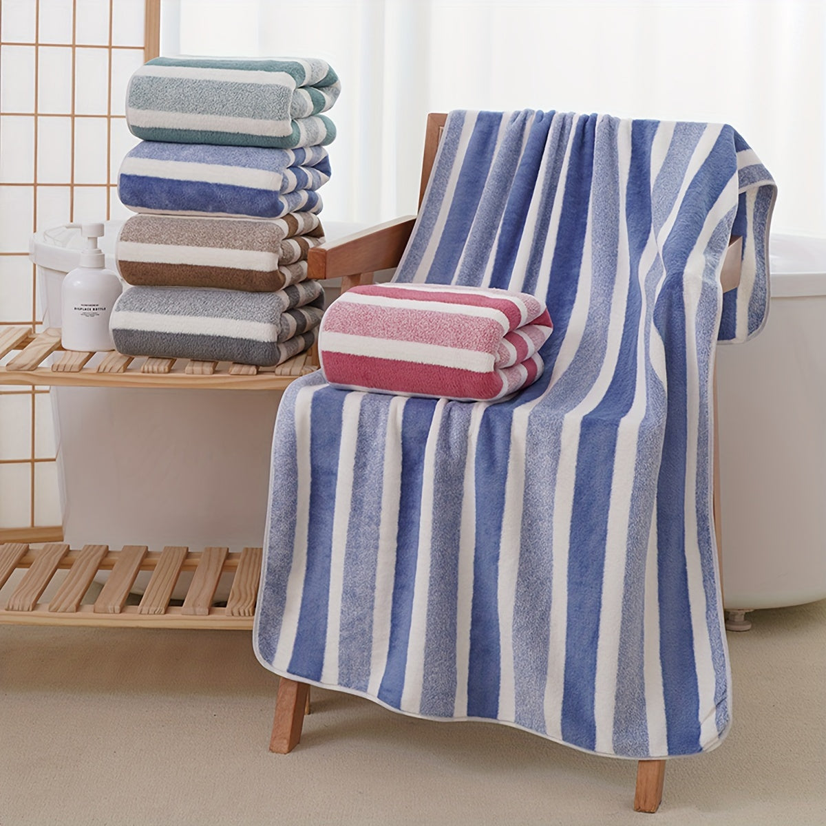 Microfiber Bath Towel Quick-Dry Highly Absorbent 139x70cm Gray and White