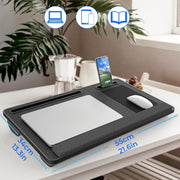 Большой портативный столик для ноутбука для взрослых с подставкой для запястья, ковриком для мыши, отсеком для телефона и ручкой, черный