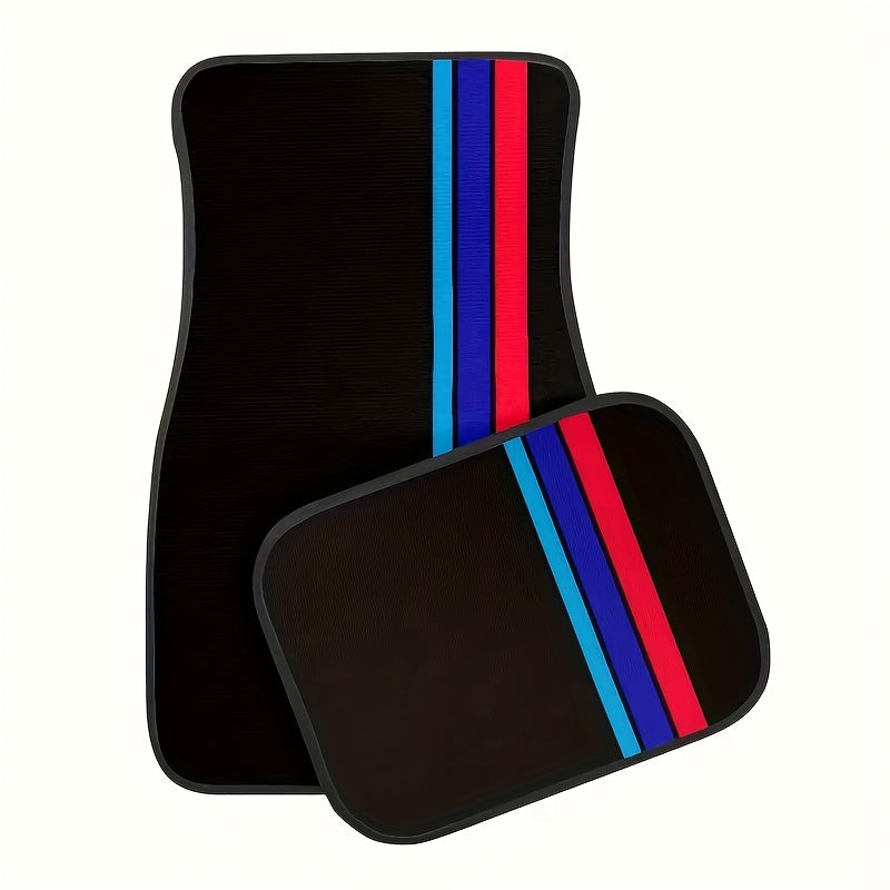 Universal Car Mats Blue and Red Striped Polyester Durable Interior Protection