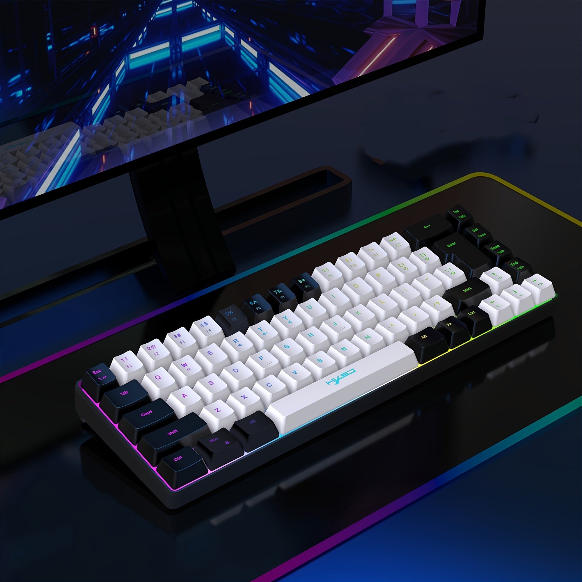 68-Key Mini Wired Gaming Keyboard with RGB Backlit and Optical Mouse for PC PS4 Xbox Mac