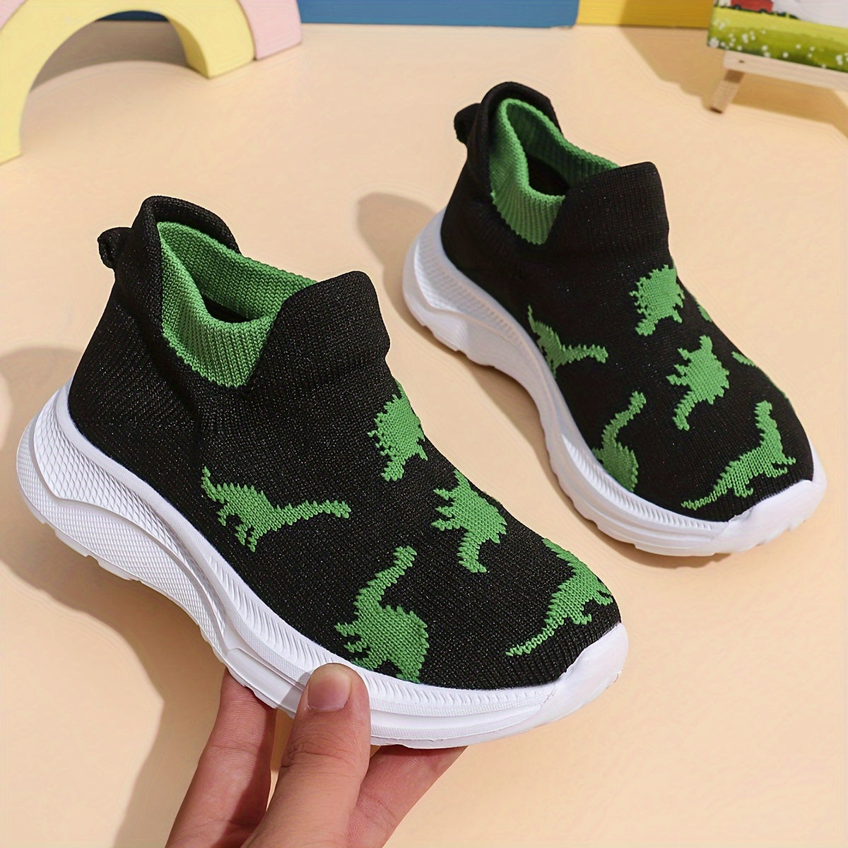 Kids' Dinosaur Cartoon Slip-On Sneakers for Toddlers Breathable Lightweight All-Season