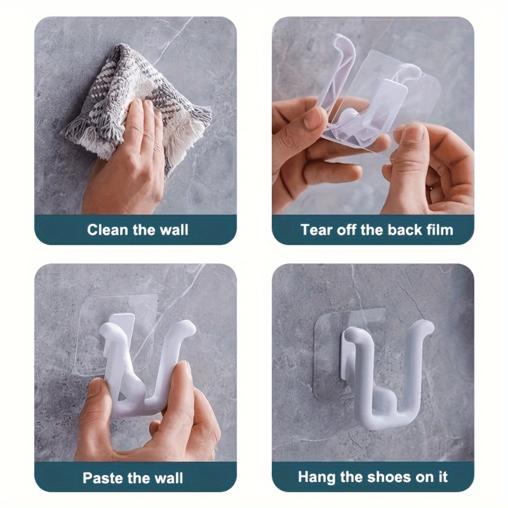 2 Waterproof Shoe Hooks for Non-Perforated Surfaces, Bathroom Kitchen Bedroom Organizer