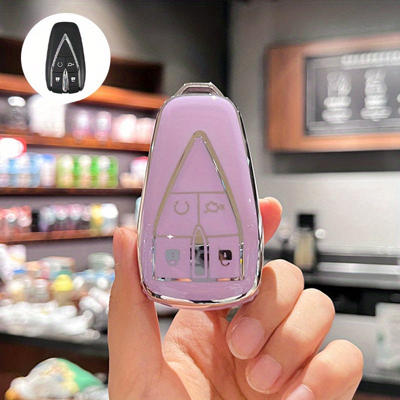 Car Remote Fob Cover TPU Key Case with 4 Buttons and Keychain Protector