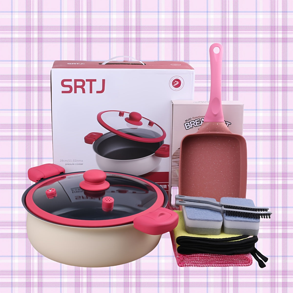 11-ta qismli oshxona to'plami, jumladan wok, qovurish panasi, sho'rva qozoni, bosimli qozon