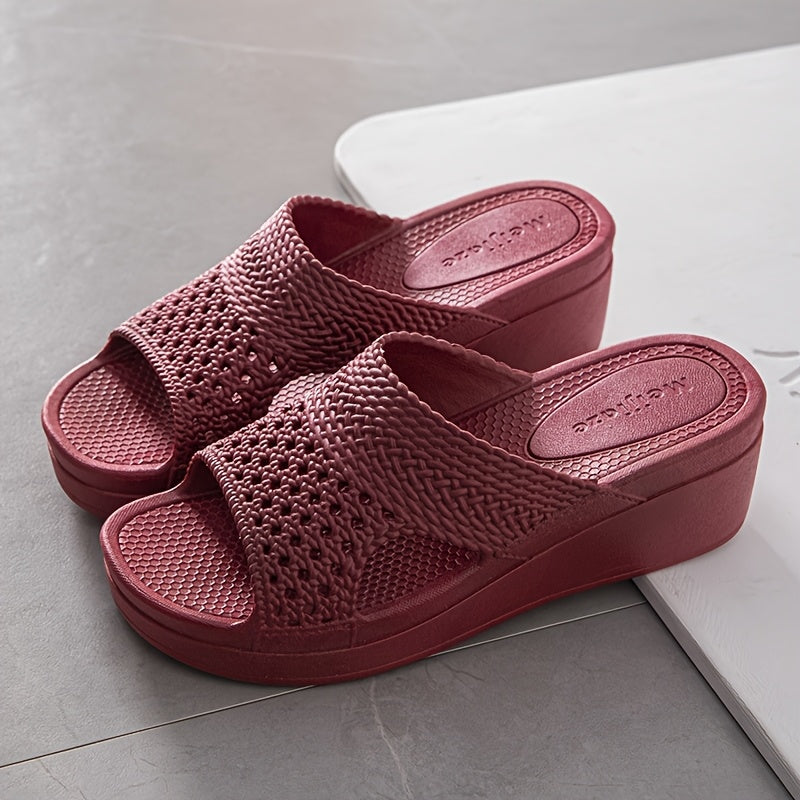 Women's Slip-On Platform Sandals Beige Ivory Chunky Heel Cushioned PVC Non-Slip