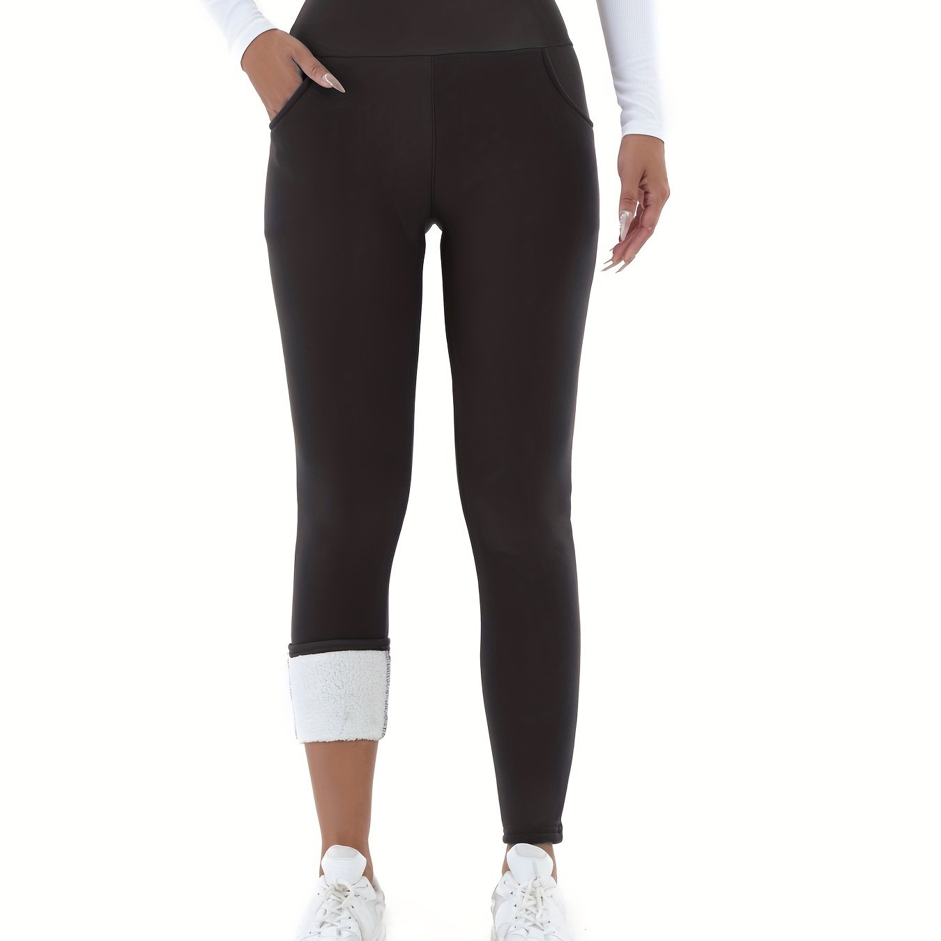 Women's High-Waist Plush Lined Leggings with Pockets for Yoga and Workout